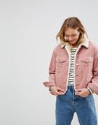 Asos Cord Jacket With Fleece Collar In Washed Pink - Pink