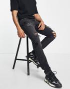 The Couture Club Relaxed Distressed Jeans In Black With Embroided Spade Patches