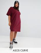 Asos Curve Ultimate T-shirt Dress With Rolled Sleeves - Red