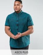 Asos Plus Regular Fit Denim Shirt With Acid Wash In Blue - Green