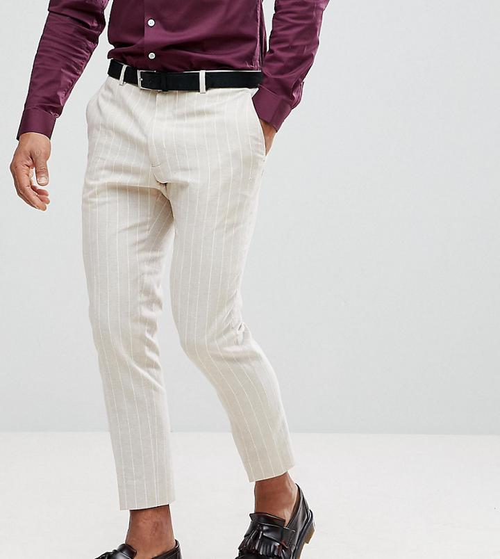 Heart & Dagger Skinny Cropped Pants In Linen Stripe - Cream