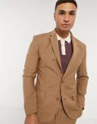 New Look Skinny Suit Jacket In Tan-brown