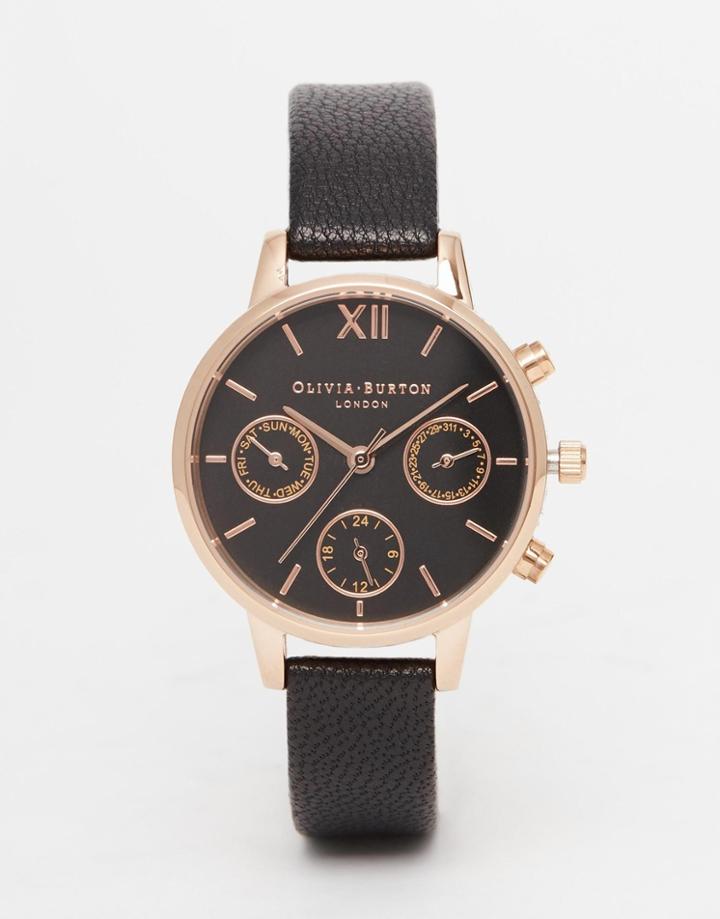 Olivia Burton Midi Chronograph Black Dial Watch - Black