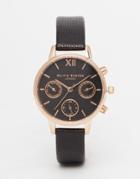 Olivia Burton Midi Chronograph Black Dial Watch - Black