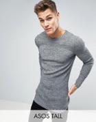 Asos Tall Longline Muscle Fit Ribbed Sweater - Gray