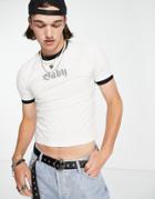 Asos Design Shrunken Fit Ringer T-shirt In White With 'baby' Diamante Print