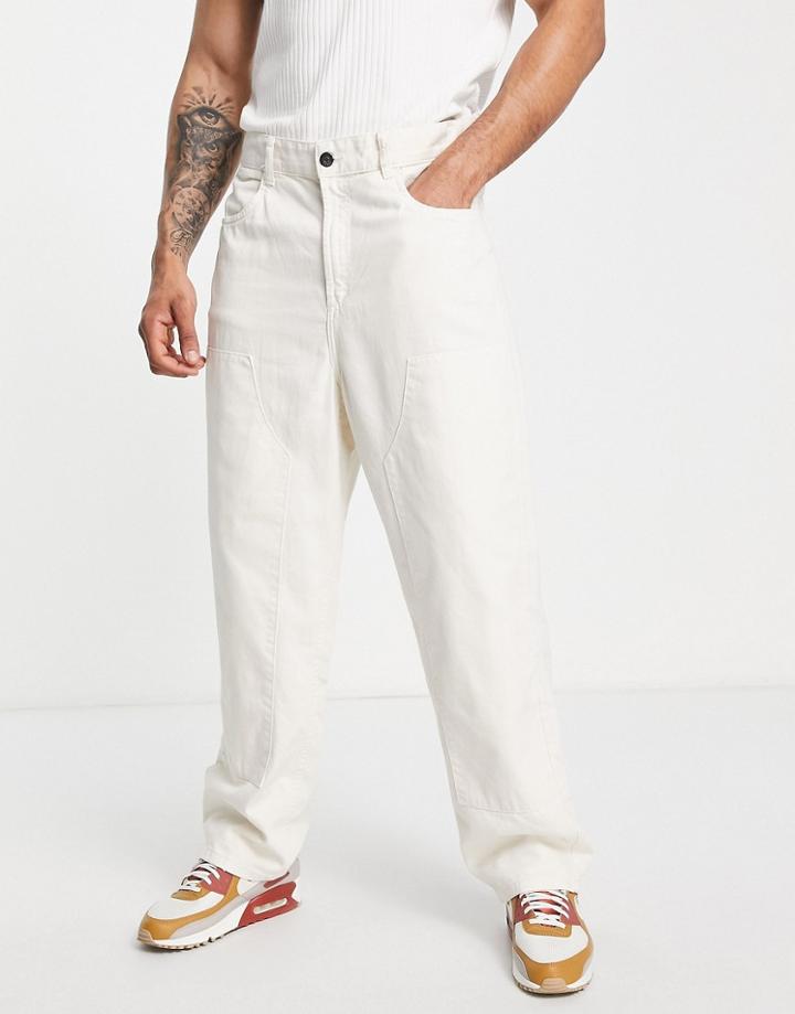 Bershka Carpenter Pants In Ecru-neutral