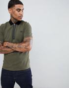 Fred Perry Half Zip Pique Polo In Light Khaki - Green