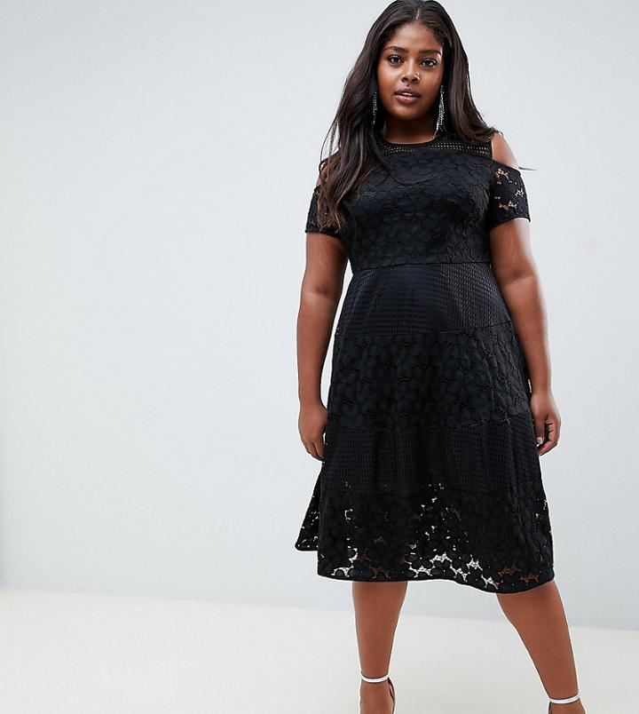 Lovedrobe Lace Skater Dress With Sheer Panels-black