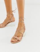Public Desire Kiwi Beige Ankle Tie Heeled Sandals - Beige