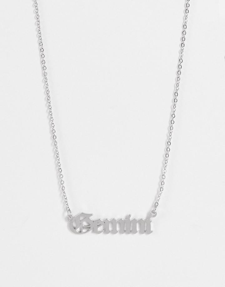 Designb London Gemini Stainless Steel Starsign Necklace In Silver