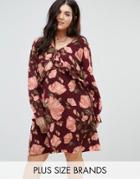 Junarose Floral Print Smock Dress With Frill And Tie Detail - Multi