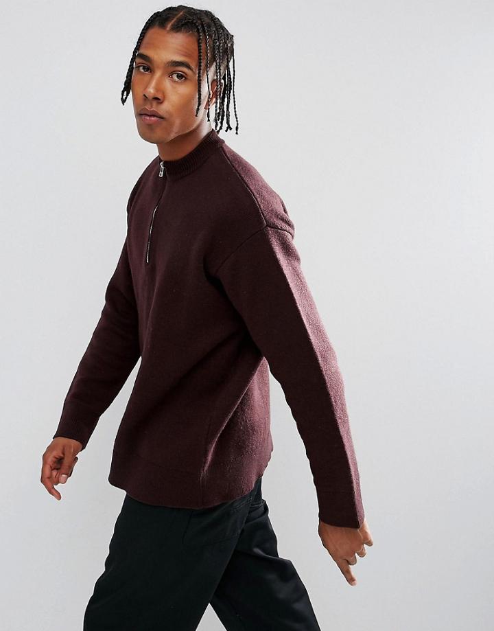 Weekday Kiwi Zip Sweatshirt - Red