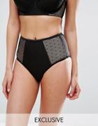 Wolf & Whistle Dot Mesh Tummy Control High Waist Bikini Bottom - Black