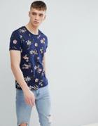 Espirt T-shirt With All Over Hawaiian Print - Navy