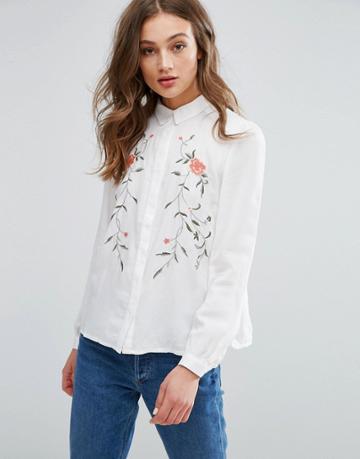 Vila Embroidered Shirt - White