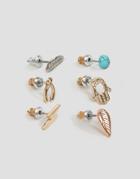 Asos Stud Earring Pack With Feather - Multi