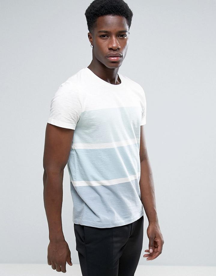 Esprit Crew Neck T-shirt With Block Stripe Detail - White