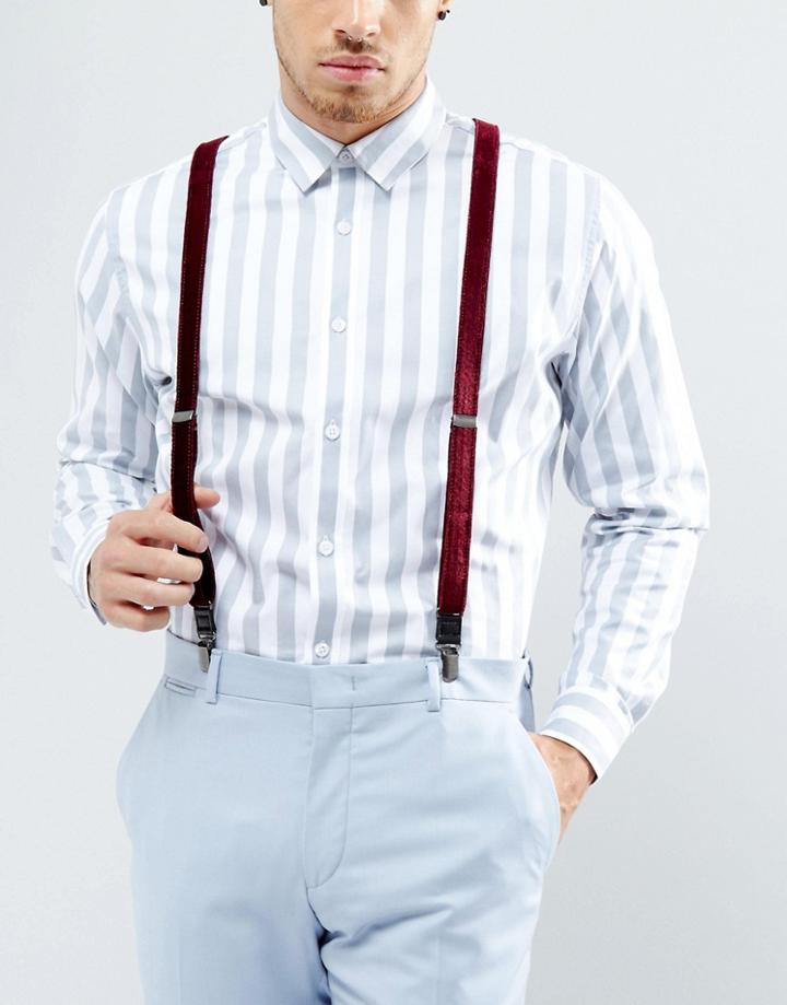 Asos Suspenders In Burgundy Velour - Red