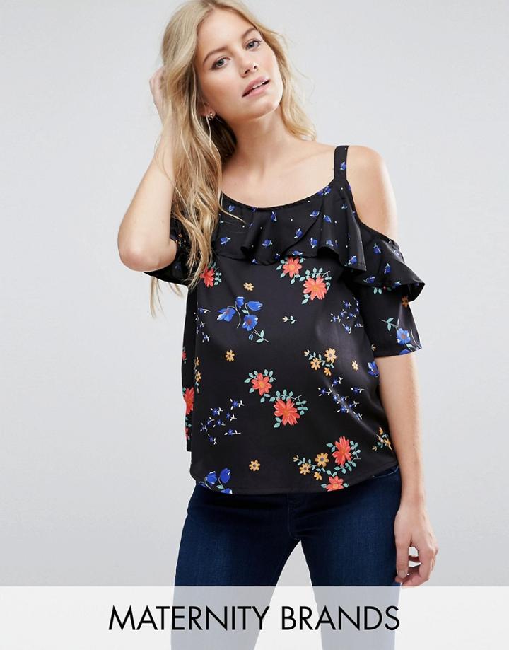 New Look Maternity Floral Cold Shoulder Top - Black