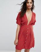 Faithful V-neck Paisley Spot Printed Dress With Open Back - Red