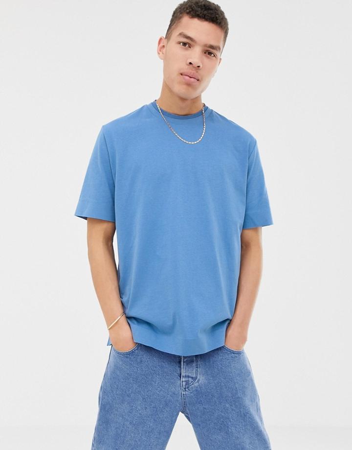 Asos White Loose Fit T-shirt In Dusky Blue Soft Cotton With Double Neck Rib - Navy