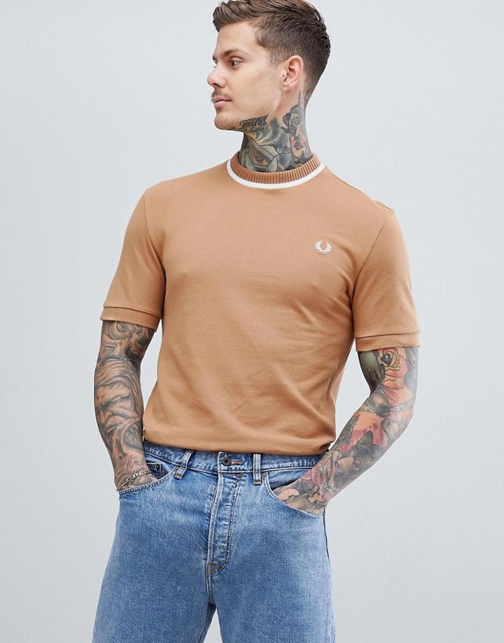 Fred Perry Reissues Tipped Pique T-shirt In Camel - Tan