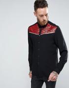 Asos Regular Fit Shirt With Sequin Western Detail - Black