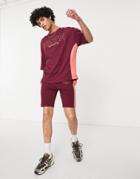 Asos Design Relaxed Shorts In Red Color Block - Part Of A Set-multi