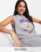 Reclaimed Vintage Inspired Tank Dress With Portland Varsity Print In Gray Heather-grey