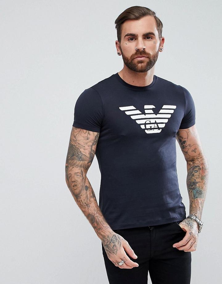 Emporio Armani Crew Neck Large Eagle Logo T-shirt In Navy - Navy