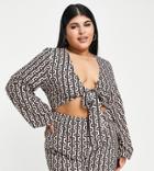 In The Style Plus X Billie Faiers Beach Cut Out Waist Tie Front Romper In Brown Chain Print-multi