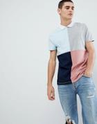 Asos Design Polo Shirt With Color Block In Blue - Multi