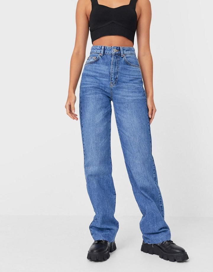 Stradivarius 90s Dad Jean In Medium Blue-blues