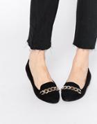 Carvela Melissa Suedette Flat Shoes With Chain Detail - Black Suedette