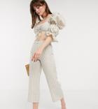 Asos Design Petite Seersucker Pants In White And Beige