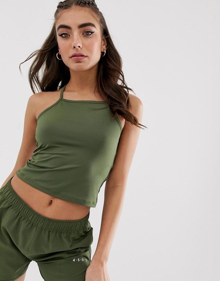 Asos 4505 Cami With Mesh Back Detail-green