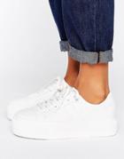 Pull & Bear Leather Look Platform Sneaker - White