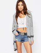 Asos Boxy Cardigan With Stripe Hem Detail - Gray