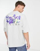 Asos Design Oversized T-shirt In Light Green With Floral Photographic Front & Back Print