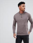 Asos Knitted Muscle Fit Polo In Brown - Brown