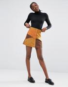 Monki Suede Patchwork Mini Skirt - Orange