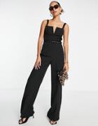 Asos Design Square Neck Jumpsuit With Kick Flare In Black
