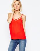 Asos Mesh Insert V Neck Cami Top - Red