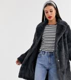 New Look Tall Faux Fur Label Coat In Gray