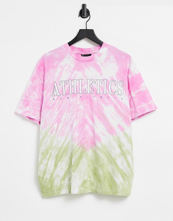 Asos Design Oversized Tie Dye T-shirt With Text Embroidery-multi