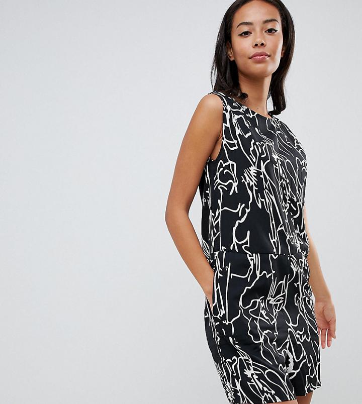 Noisy May Tall Abstract Floral Print Romper - Black