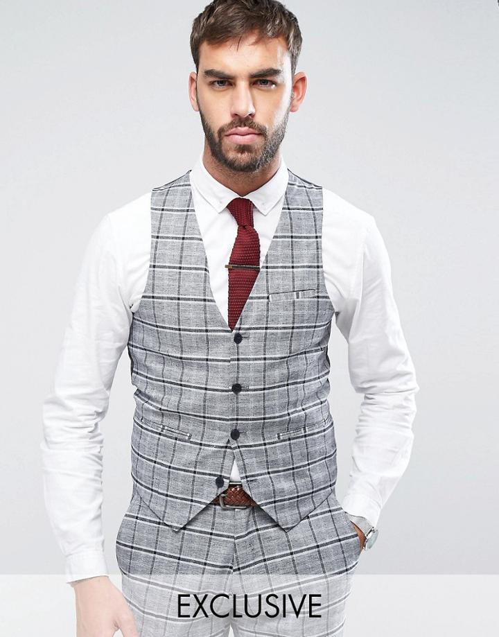 Only & Sons Skinny Vest In Check - Gray