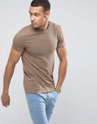 Asos Muscle Fit T-shirt With Crew Neck And Stretch In Brown - Brown