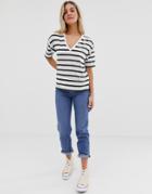 Asos Design Linen T-shirt With V-neck In Stripe - Multi